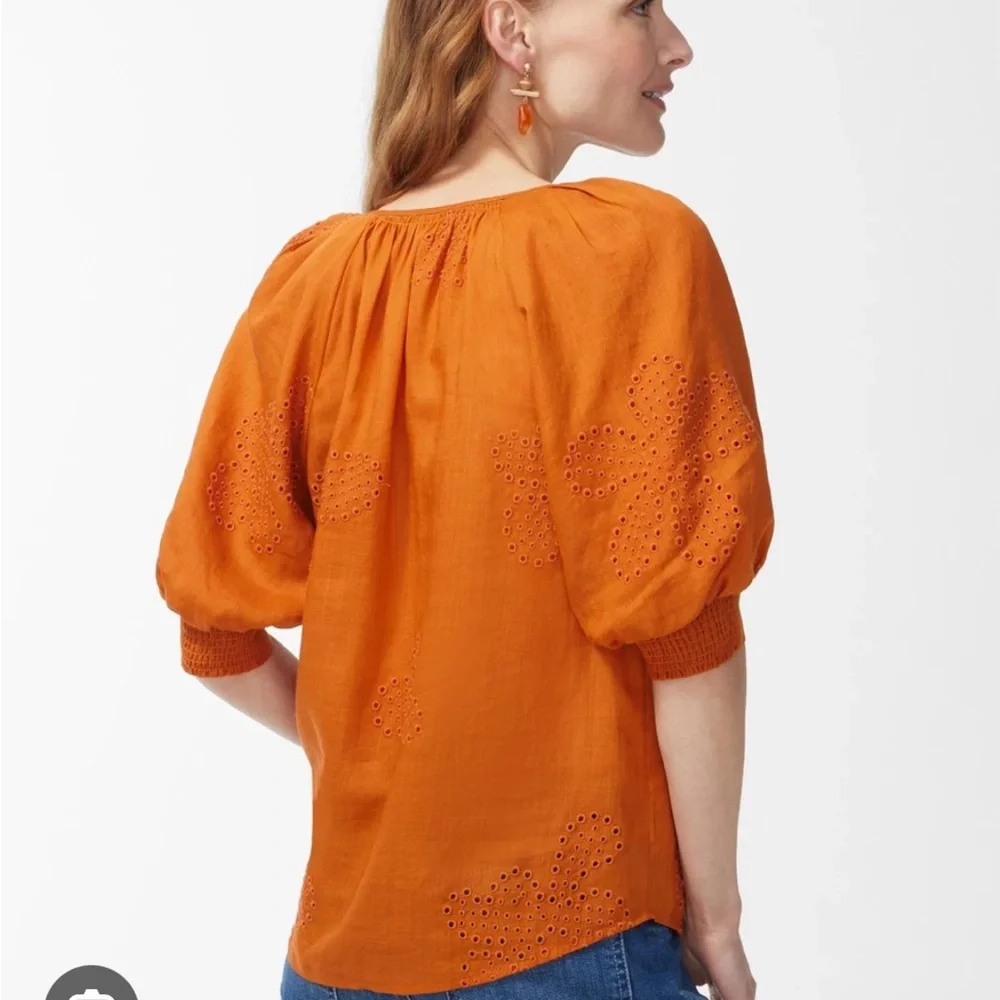 Chico's Vibrant Orange Cutwork Blouse Size L - Picture 3 of 12